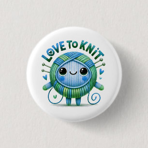 Badge Rond 2,50 Cm Love to Knit Citation mignonne Bleu Vert Bal de Fi