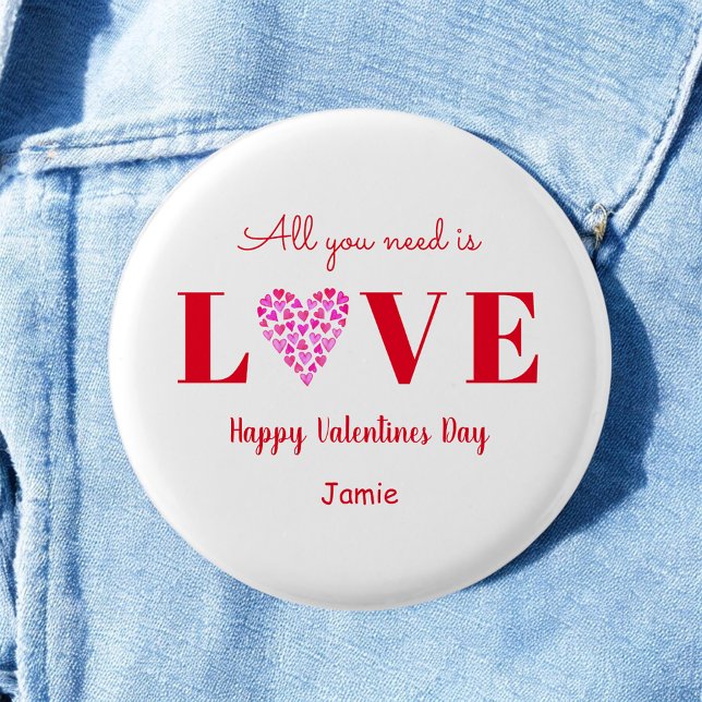 Badge Rond 2,50 Cm Love Valentine Galentine Coeur Rouge Blanc (Créateur téléchargé)
