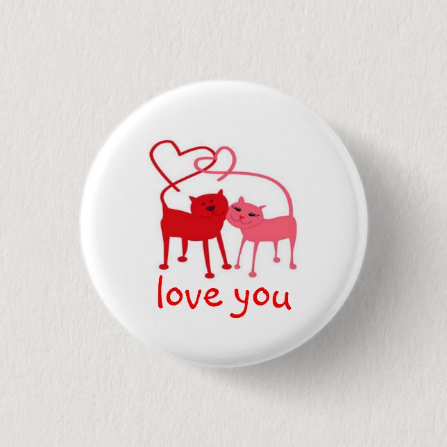 Badge Rond 2,50 Cm Love You Valentine Cats Button (Devant)