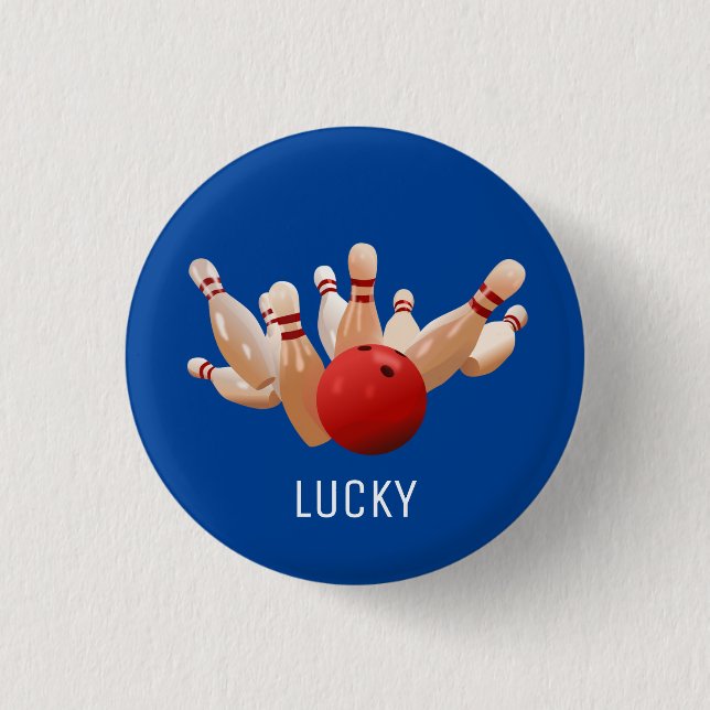 Badge Rond 2,50 Cm Lucky bowling sur bleu (Devant)