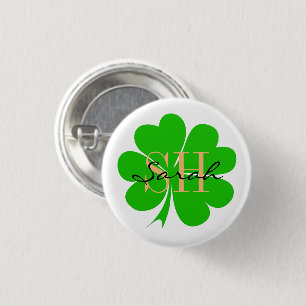 Badge Rond 2,50 Cm Lucky Clover feuille monogrammé & Shamrock / irlan