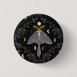 Badge Rond 2,50 Cm Luna moth, phases de lune et lierre damassé patron