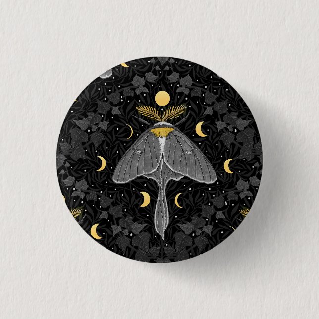 Badge Rond 2,50 Cm Luna moth, phases de lune et lierre damassé patron (Devant)