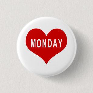 Badge Rond 2,50 Cm LUNDI Cœur d'amour rouge