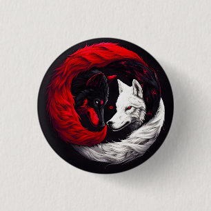 Badge Rond 2,50 Cm Lune Crimson Loup blanc rouge