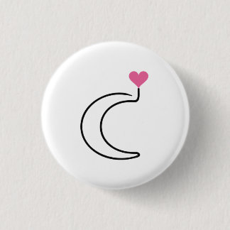 Badge Rond 2,50 Cm Lune croissante en dessin d'une ligne avec cœur ro