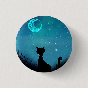 Badge Rond 2,50 Cm lune étoile de chat noir