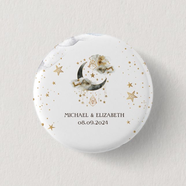 Badge Rond 2,50 Cm Lune étoiles or céleste  (Devant)