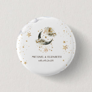 Badge Rond 2,50 Cm Lune étoiles or céleste 