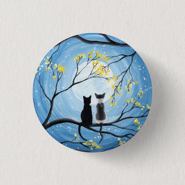 Badge Rond 2,50 Cm Lune lunaire avec chats (Devant)