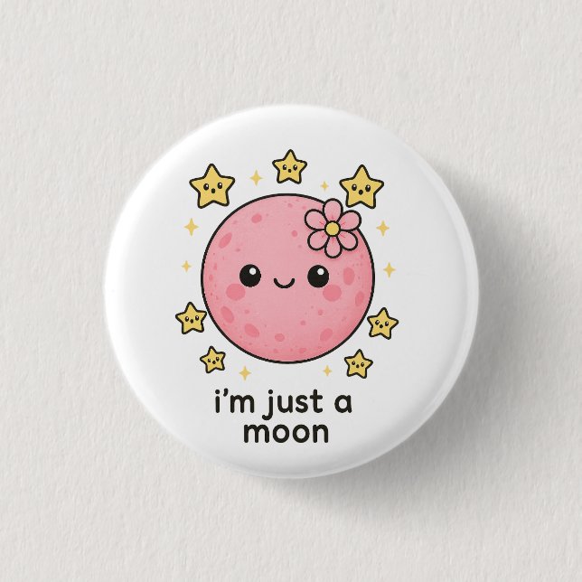 Badge Rond 2,50 Cm Lune rose avec cou (Devant)
