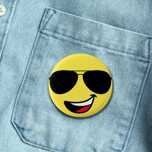 Badge Rond 2,50 Cm Lunettes de soleil Aviator Happy Face jaune amusan