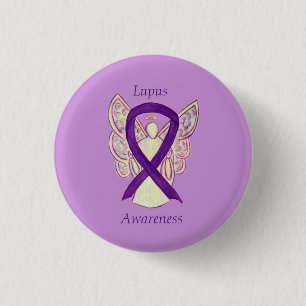 Badge Rond 2,50 Cm Lupus Purple Sensibilisation Ruban Angel personnal