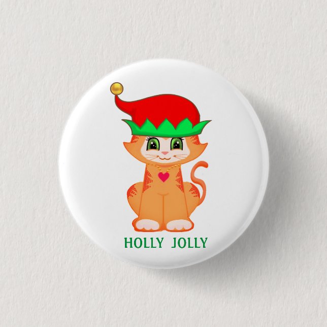 Badge Rond 2,50 Cm Lutin Chat Chaton Noël (Devant)