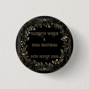 Badge Rond 2,50 Cm Luxueux Gold & Black Sepia Finale Florale