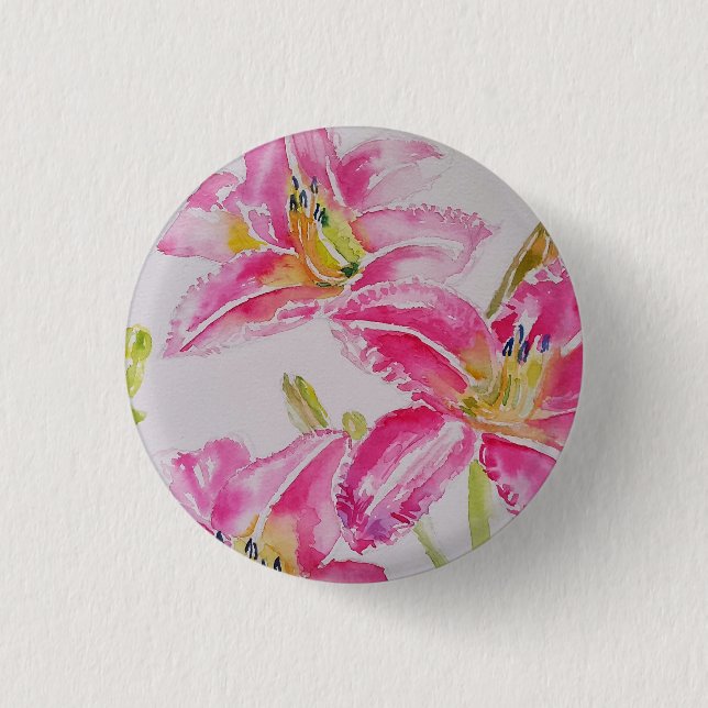 Badge Rond 2,50 Cm Lys Lily rose Aquarelle Peinture Florale (Devant)