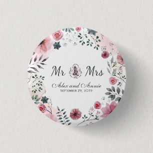 Badge Rond 2,50 Cm M. & Mme Floral Mariage d'aquarelle   Bouton d'épi