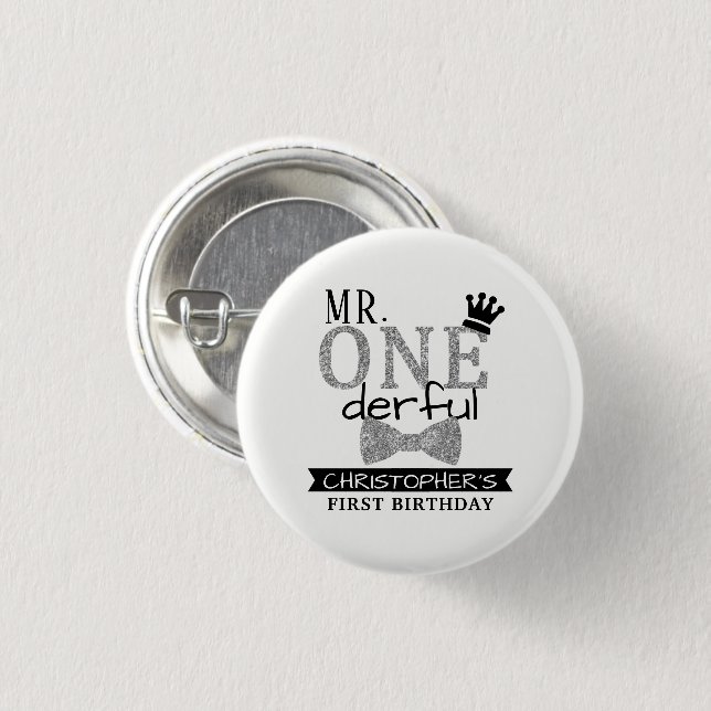 Badge Rond 2,50 Cm M. ONEderful 1st Birthday Party Favor (Devant & derrière)