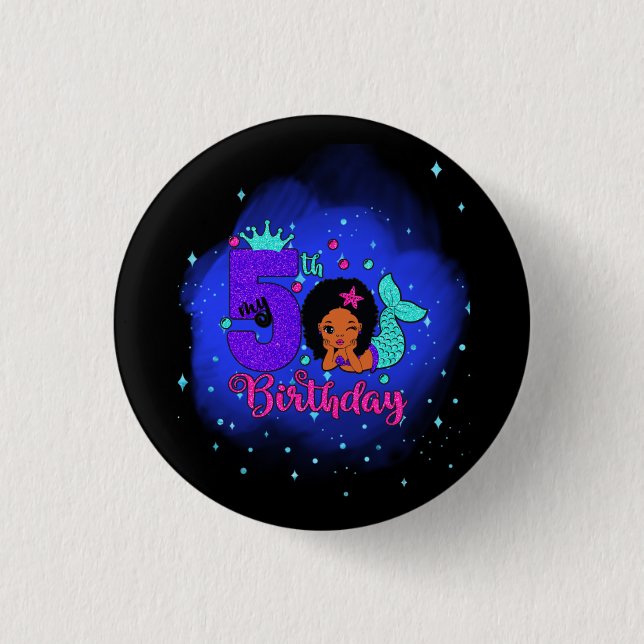 Badge Rond 2,50 Cm Ma Sirène d'anniversaire 5 ans (Devant)