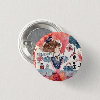 Badge Rond 2,50 Cm Madame Collection Brooch/PIn dans l'aquarelle