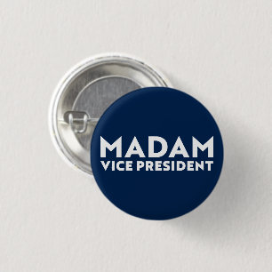 Badge Rond 2,50 Cm Madame la Vice-Présidente, typographie bleu blanc 