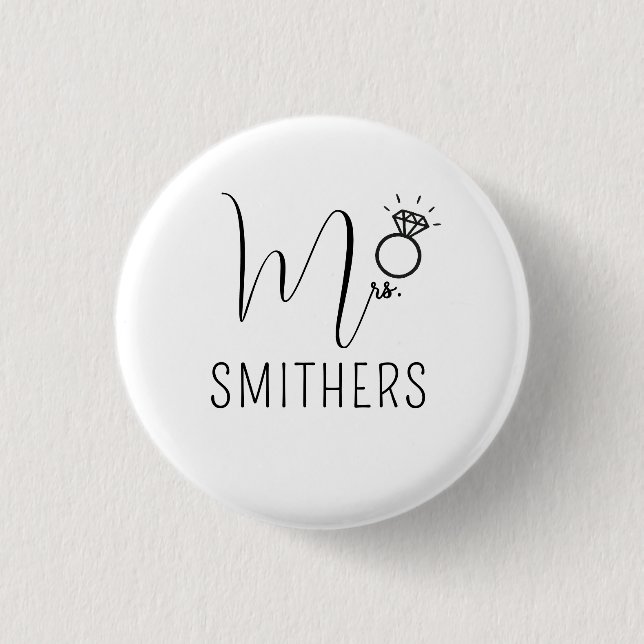 Badge Rond 2,50 Cm Madame Moderne Écriture Mariage Nouvellement Marié (Devant)