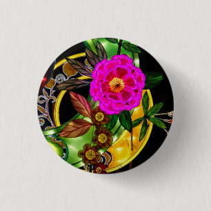 Badge Rond 2,50 Cm Magenta et or enchanteurs