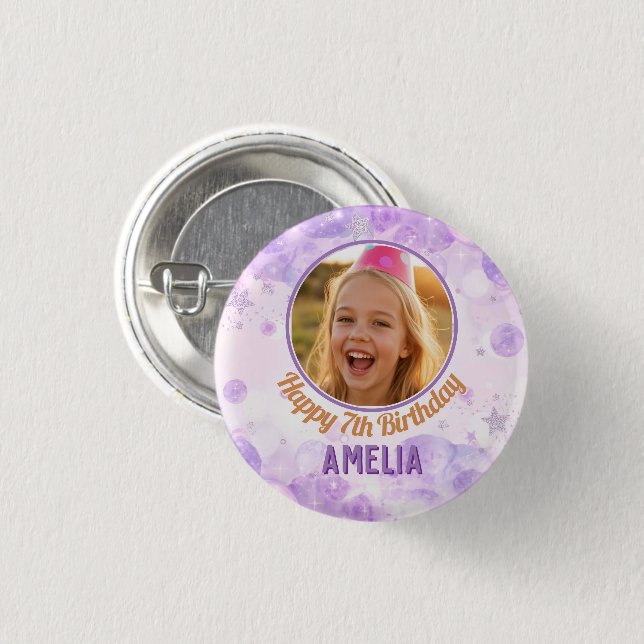 Badge Rond 2,50 Cm Magical Purple Photo Happy Birthday Party  (Devant & derrière)