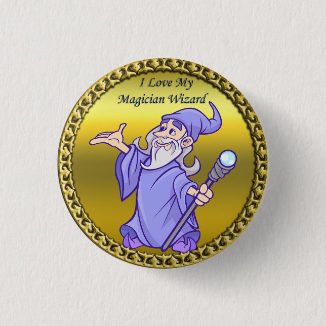 Badge Rond 2,50 Cm Magicien magicien or sorcière violet sorcière (Devant)