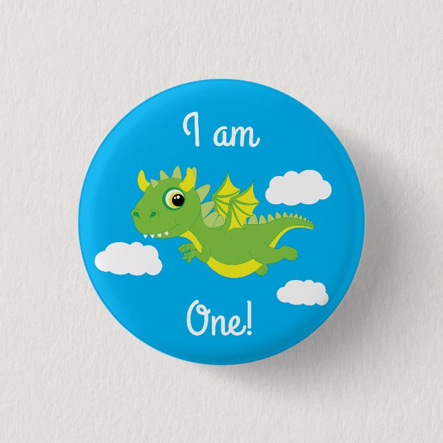 Badge Rond 2,50 Cm Magique Dragon mignonne 1er Bouton d'anniversaire (Devant)
