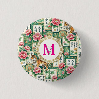 Badge Rond 2,50 Cm Mahjong Chinoiserie Floral Monogram Personalized