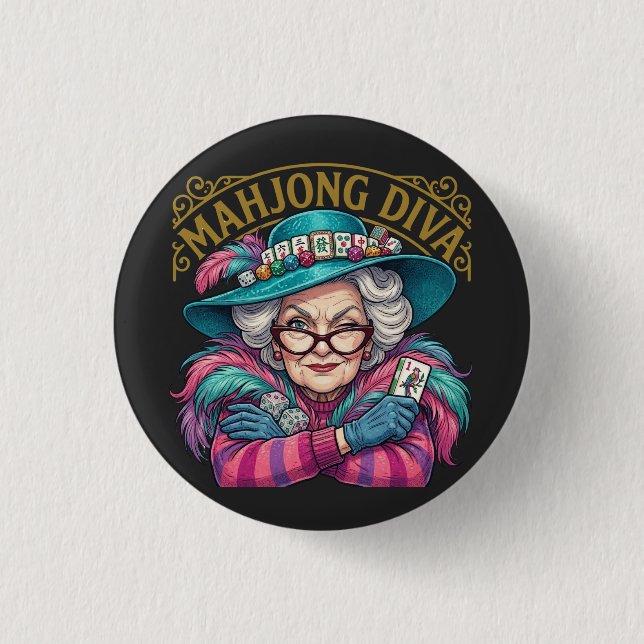 Badge Rond 2,50 Cm Mahjong Diva Funny Women's (Devant)