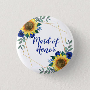 Badge Rond 2,50 Cm Maid of Honor Sunflower Géométrique Bleu floral