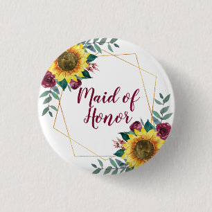 Badge Rond 2,50 Cm Maid of Honor Sunflower géométrique Bourgogne