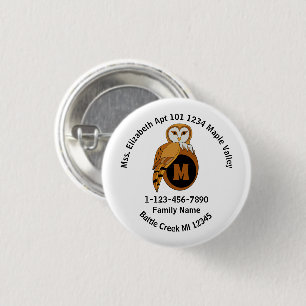 Badge Rond 2,50 Cm Maison de famille Lost British Barn Owl Adresse
