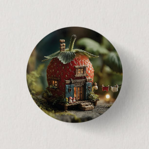 Badge Rond 2,50 Cm Maison de fée en fraise avec ligne de lessive mini