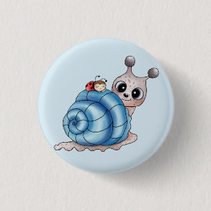 Badge Rond 2,50 Cm Maison d'escargot bleu