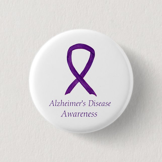 Badge Rond 2,50 Cm Maladie d'Alzheimer Ruban violet Peintures d'art p (Devant)