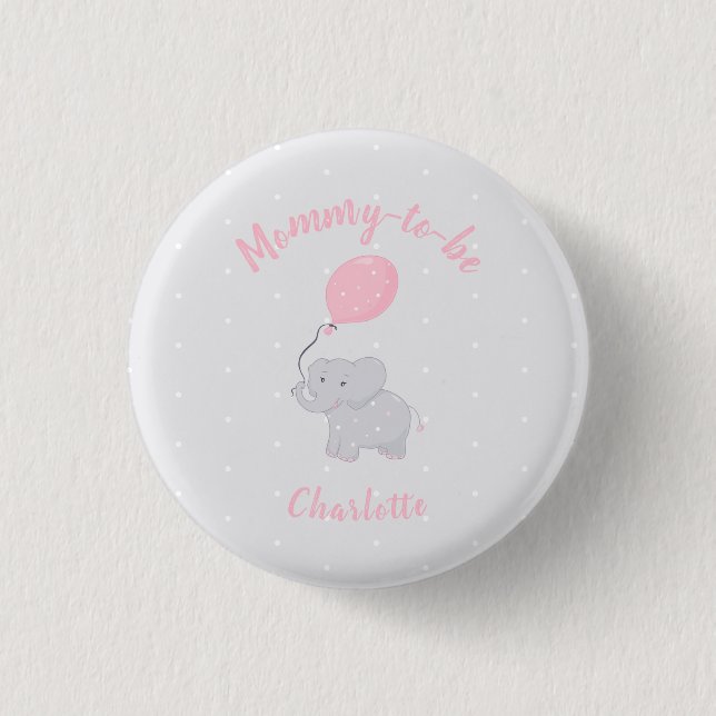 Badge Rond 2,50 Cm Maman à être | Jolie fille Baby shower éléphante (Devant)