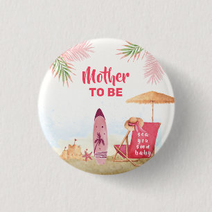 Badge Rond 2,50 Cm Maman à Venir Planche de Surf Aloha Baby Shower de