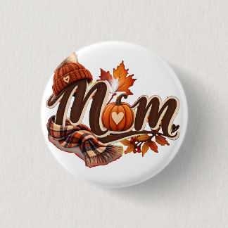 Badge Rond 2,50 Cm Maman Automne Confortable Citrouille Feuilles D'au