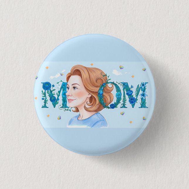 Badge Rond 2,50 Cm Maman aux fleurs bleues (Devant)