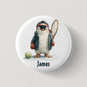 Badge Rond 2,50 Cm Manchot de tennis d'hiver personnalisé pour enfant