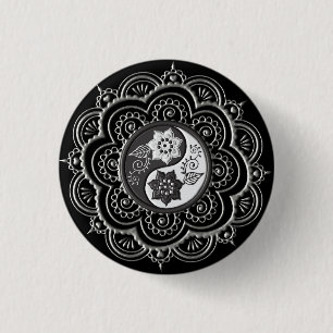 Badge Rond 2,50 Cm Mandala argent et noir