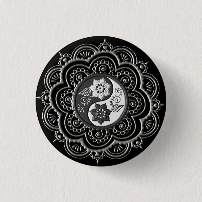 Badge Rond 2,50 Cm Mandala argent et noir (Devant)