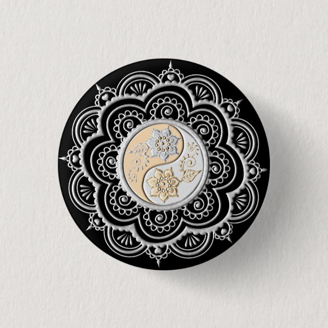 Badge Rond 2,50 Cm Mandala Argent et Or (Devant)