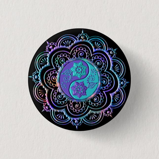 Badge Rond 2,50 Cm Mandala bleu et violet (Devant)