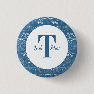 Badge Rond 2,50 Cm Mandala de l'Éléphant Bleu