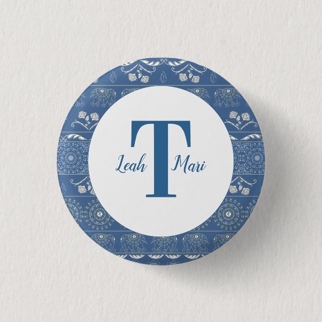 Badge Rond 2,50 Cm Mandala de l'Éléphant Bleu (Devant)