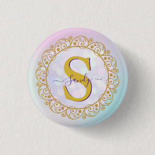 Badge Rond 2,50 Cm Mandala personnalisé à monogramme or et bleu